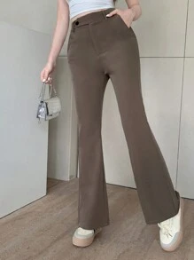DAZY Women's Solid Color Flare Pants Suit - Brown - View 4