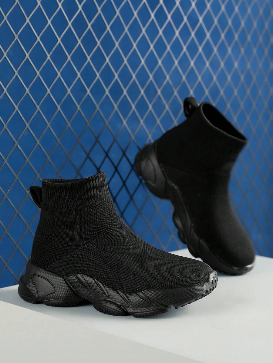 Children's Breathable High-Top Socks Sneakers For Outdoor Sports - Black - View 1