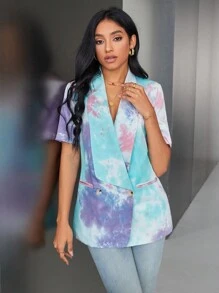 GENKIRA Của phụ nữ Ngắn tay Khăn quàng Áo vest - Màu xanh lam - Xem 5