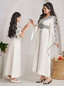 Al Najma Women's V-Neck Asymmetrical Flared Sleeves Dress  Dresses - Apricot - View 4