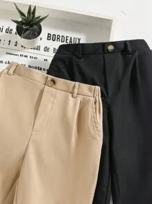 SHEIN 2 Stück Set Für Jungen, Lässig, Sportlich, Im College-stil, Gerades Bein, Khaki-hosen Und Schwarze Hosen, Geeignet Für Den Täglichen Gebrauch, Schule, Reisen, Partys Im Frühling Und Sommer