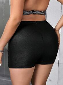SHEIN ICON Plus Size Elastic Skinny Casual Fashion Mini Skort For Summer - Black - View 2