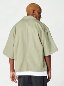 SUMWON 鼠尾草绿色超大号工作服纽扣短袖衬衫爱尔兰主题休闲春季轻便圣帕特里克节节日服装实用夹克