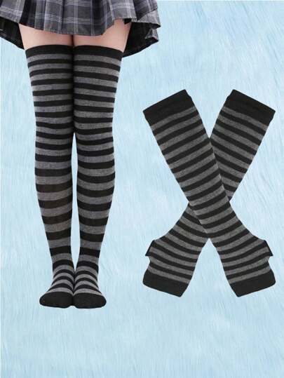 Kawaii 1pair Women'S Striped Over-Knee Socks