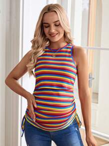 SHEIN Camiseta Sin Mangas De Lactancia Con Cordón Lateral A Rayas De Maternidad - Amarillo - Ver 3