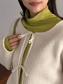 FRIFUL Ladies' Teddy Regular Fit Jacket With Knot Detail,Fall Women Clothes,Thermal Lined Women Coats