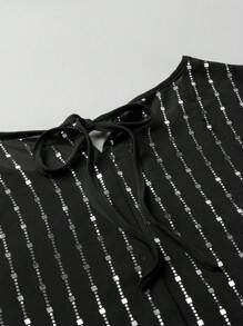 SHEIN Clasi Plus Keyhole Neckline Butterfly Sleeve Sequin Decor Blouse - Black - View 7