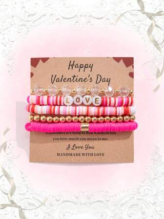 Kawaii 5pcs Set Fashionable Sweet & Lovely Crystal Beaded Alphabet Bracelet For Women'S Daily Wear, Gift For Friend/Festival