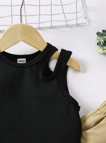 SHEIN 年輕女孩夏季時尚貨物風格2件/套服裝 - 卡其色 - 查看 6