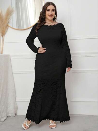 Plus Size Long Sleeve Lace Bridesmaid Dress