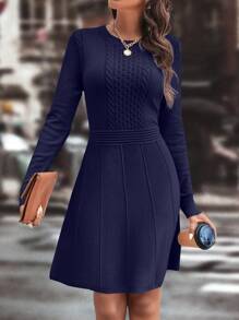 EMERY ROSE Cable Knit Seam Detail Jumper Dress Without Belt - Royal Blue - View 1