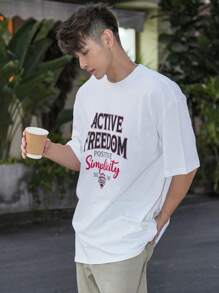 DAZY Men's Letter Printed Summer T-Shirt - White - View 3