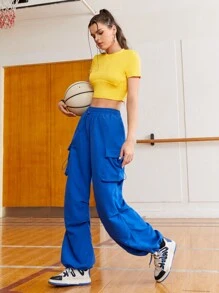Street Sport Camiseta Deportiva De Mujer De Manga Corta Con Media Cremallera Y Color Sólido