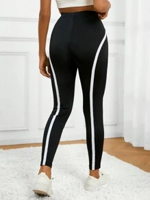 SHEIN Essnce Của phụ nữ Giải trí Màu sắc Chặn Chặt Phù hợp Quần skinny Đen Quần - Đen và trắng - Xem 2