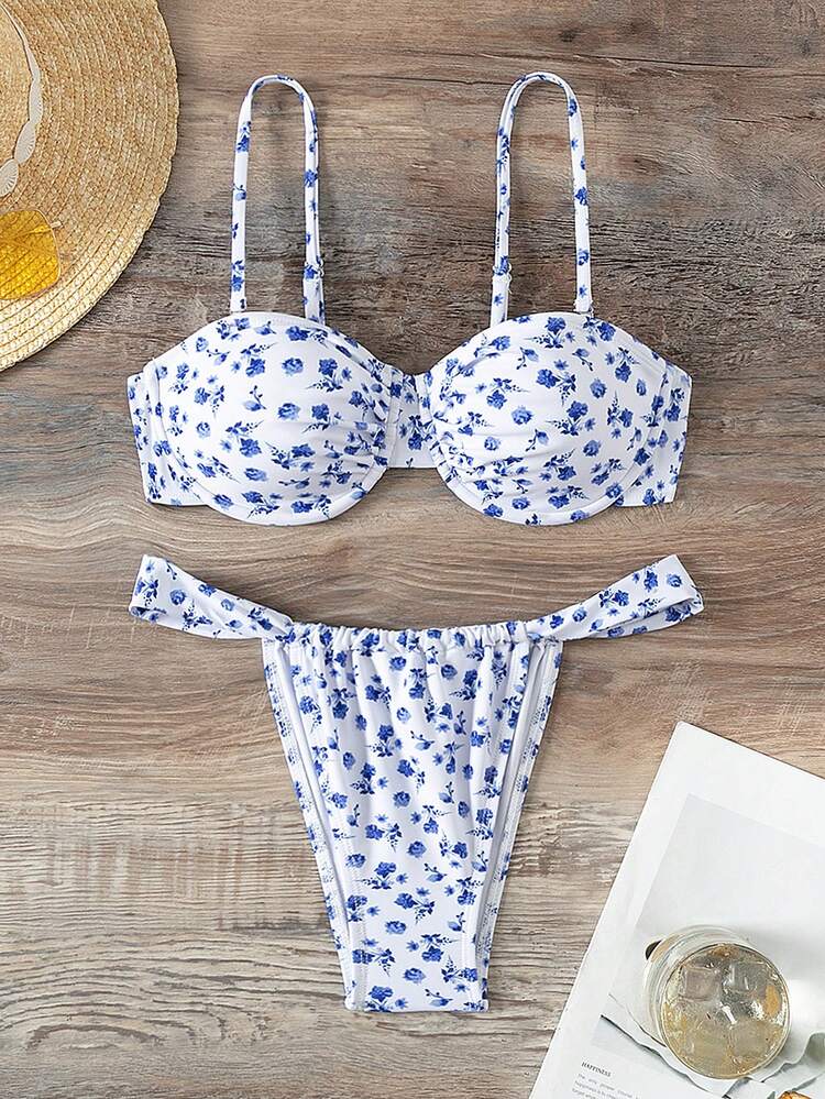 Women's Floral Bikini Set Split Suit (Random Print) Music Festival Summer Beach