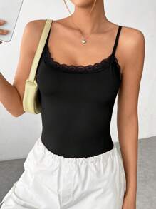 SHEIN EZwear Women's Lace Trimmed Spaghetti Strap Bodysuit