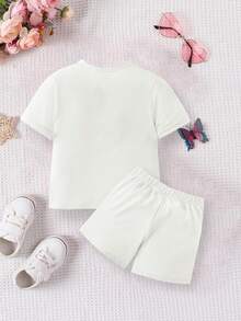 SHEIN 2 件/套 女嬰休閒日常裝簡約運動裝,趣味圖案印花,適合春季和夏季戶外活動 - 彩色 - 查看 2