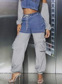 Denimoi 混合媒材貨運束腳褲 - 中等水洗藍 - 查看 1