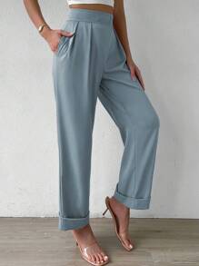 RosyDaze Pantalones Largos Plisados Y Con Bolsillos Para Mujeres