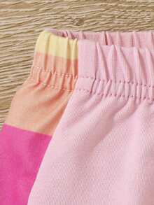 SHEIN Conjunto casual para bebé niña con patrón de unicornio, parte superior de manga corta a rayas y pantalones cortos de bloque de color - Multicolor - Ver 3