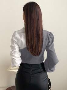 DAZY Women'S Color-Blocking Knitted & Weaved Patchwork Top Office Wear - Light Grey - View 2