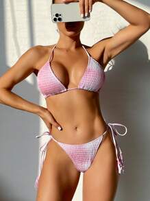 SHEIN Swim Ensemble de maillot de bain femme avec encolure à bretelles et Top séparé, idéal pour les festivals musicaux en été - Rose bonbon - Voir 1