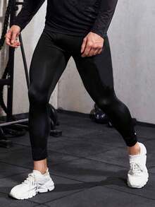 Mallas Deportivas De Compresión Con Impresión De Letras Para Hombres - Negro - Ver 3