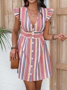 Breezaya Women's Striped Cap Sleeve Dress - Multicolor - View 1