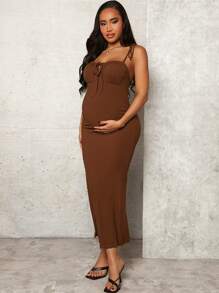 MaterniChic Maternity Front Tie Cami Dress, For Party - Brown - View 5