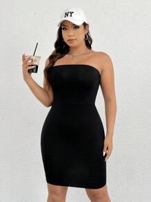 SHEIN EZwear Dress Ukuran Plus Backless Plain Seksi - Hitam - View 3