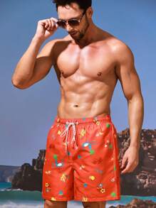 Surfspeed Men's Fun Cartoon Printed Drawstring Beach Shorts - Multicolor - View 5