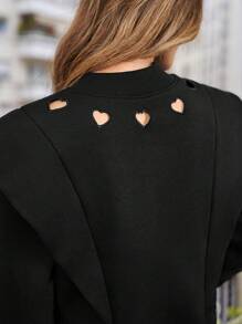 SHEIN Frenchy Women'S Stand Collar Heart Cut-Out Long Sleeve Sweatshirt Winter Black Casual