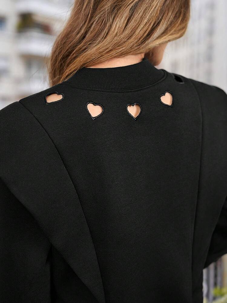 Women'S Stand Collar Heart Cut-Out Long Sleeve Sweatshirt Winter Black Casual
