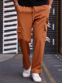 Manfinity Homme Men's Cargo Straight Leg Casual Pants - Red Orange - View 4