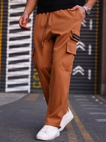 Manfinity Homme Men's Cargo Straight Leg Casual Pants - Red Orange - View 5