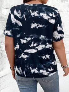 SHEIN LUNE In Trái tim Nhuộm buộc Ngắn tay Áo thun - Màu xanh lam - Xem 2