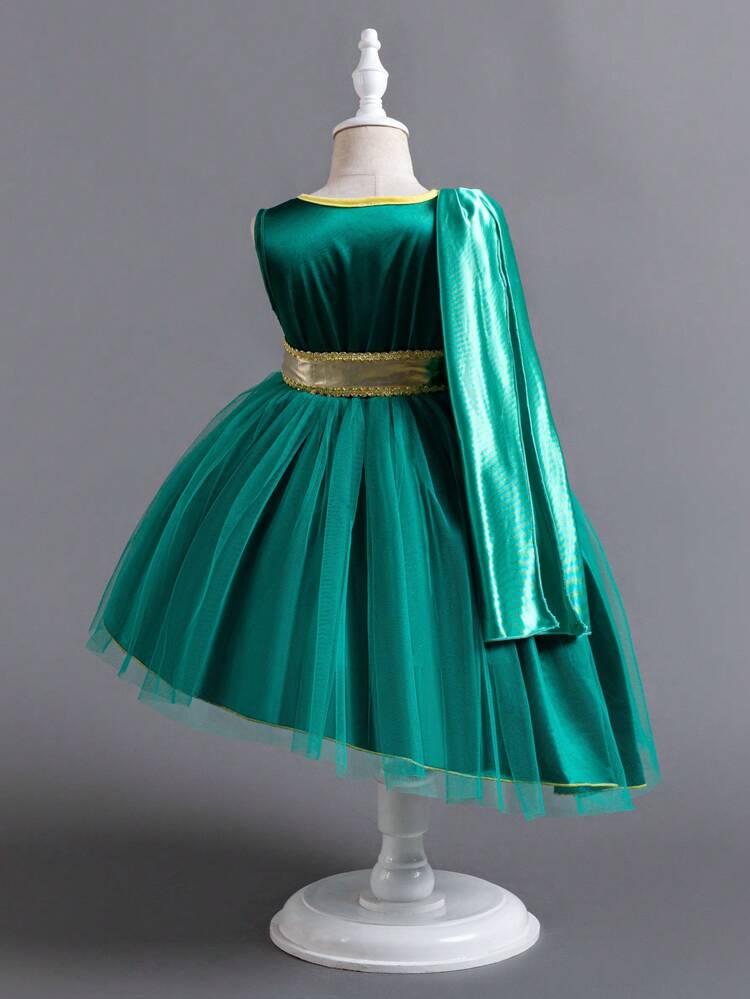 Young Girl Vintage Mesh Dress In Dark Green