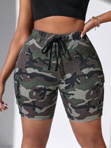 SHEIN Tall CURVE 大码女式迷彩牛仔修身短裤 夏季度假 牛仔西部风 女式商务休闲 女式节日 机场 毕业典礼 锐舞派对 Y2K 女式牛仔街头风 辣妹 2000年代 迪斯科 母亲节快乐 慢跑裤 女式骑行短裤 - 軍綠色 - 查看 4