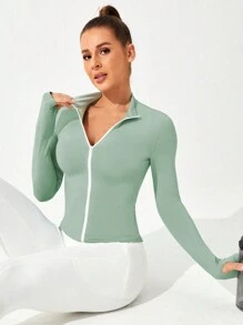 Easithlete 拇指孔拉鍊前運動外套 - 薄荷綠 - 查看 1