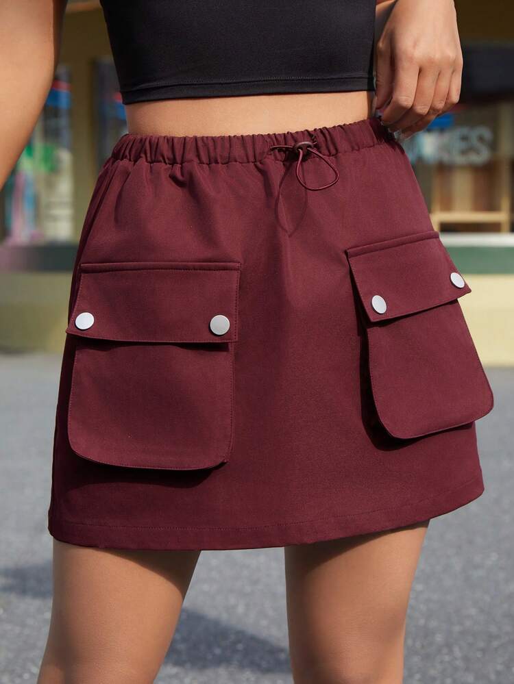 Women's Solid Color Drawstring Waist Cargo Style Skirt