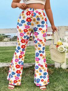 Flirla Plus Size Floral Print Bell Bottoms - Multicolor - View 2