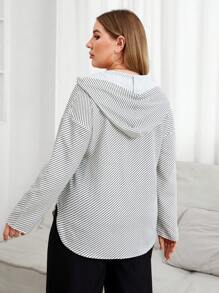 SHEIN Essnce Plus Size Striped Drawstring Hoodie Shirt