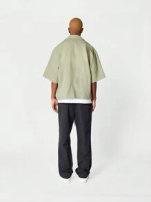 SUMWON 鼠尾草绿色超大号工作服纽扣短袖衬衫爱尔兰主题休闲春季轻便圣帕特里克节节日服装实用夹克