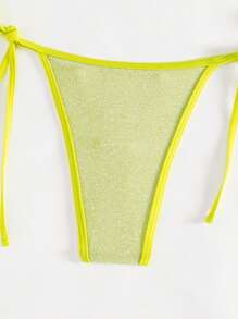 SHEIN Swim Women'S Color Block Knotted Halter Bikini Set Summer - Yellow - View 4