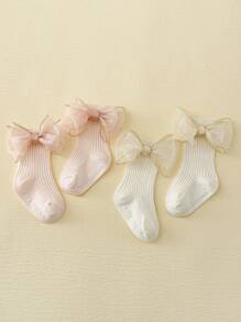 2 Pares De Calcetines De Princesa A Media Pantorrilla Con Lazos Para Niñas, Estilo Fino Para Primavera Y Otoño - Multicolor - Ver 4