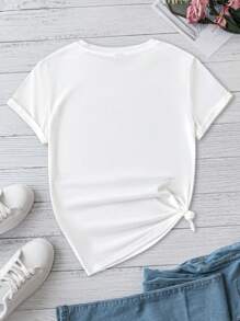 SHEIN LUNE Áo thun nữ cổ tròn tay ngắn, thiết kế tối giản, giản dị, in họa tiết "In My Preschool Era" cỡ lớn, phù hợp cho mùa hè - trắng - Xem 6