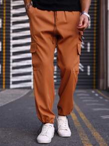 Manfinity Homme Men's Cargo Straight Leg Casual Pants - Red Orange - View 6