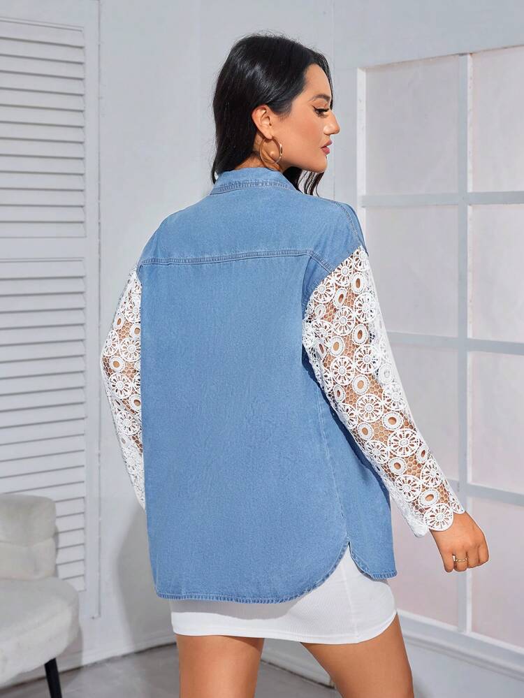 Ladies' Color-Block Lace Patchwork Denim Jacket