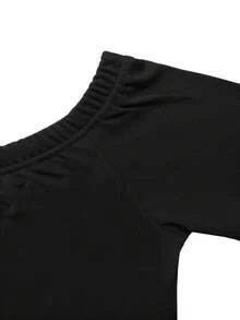 Vestido Negro De Manga Corta Corte De Hombros Descubiertos - Negro - Ver 5