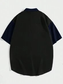 Manfinity VCAY Camisa de hombre oversize con bloque de color e impresión de letras - Azul - Ver 2